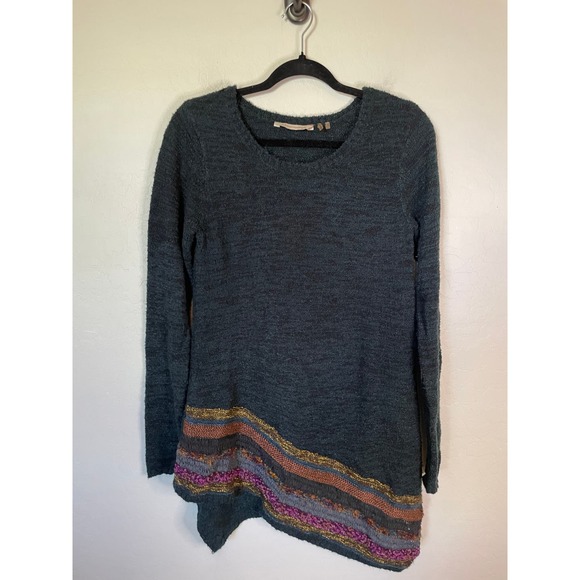 Soft Surroundings Navy Wool Blend Embroidered A-Line Long Sleeve Top Size Small - Picture 1 of 6